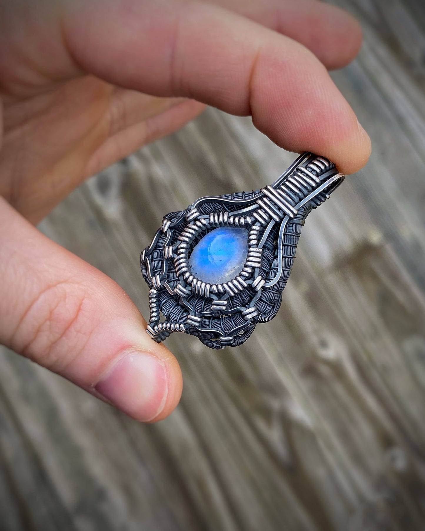 Moonstone // Moondala // Symmetrical // Oxidized Silver // Festival Jewelry // Wire Wrap // Handmade // Elegant // One of a Kind