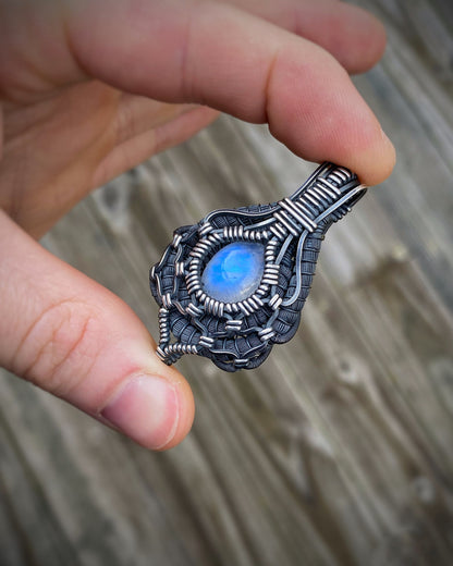 Moonstone // Moondala // Symmetrical // Oxidized Silver // Festival Jewelry // Wire Wrap // Handmade // Elegant // One of a Kind