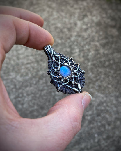 Moonstone Mandala // Moondala // Flower of Life // Sacred Geometry // Symmetrical Pendant // Festival Jewelry // Handmade Wire Wrap Silver