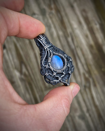 Moonstone // Moondala // Symmetrical // Oxidized Silver // Festival Jewelry // Wire Wrap // Handmade // Elegant // One of a Kind