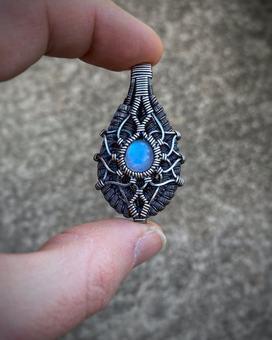 Moonstone Mandala // Moondala // Flower of Life // Sacred Geometry // Symmetrical Pendant // Festival Jewelry // Handmade Wire Wrap Silver