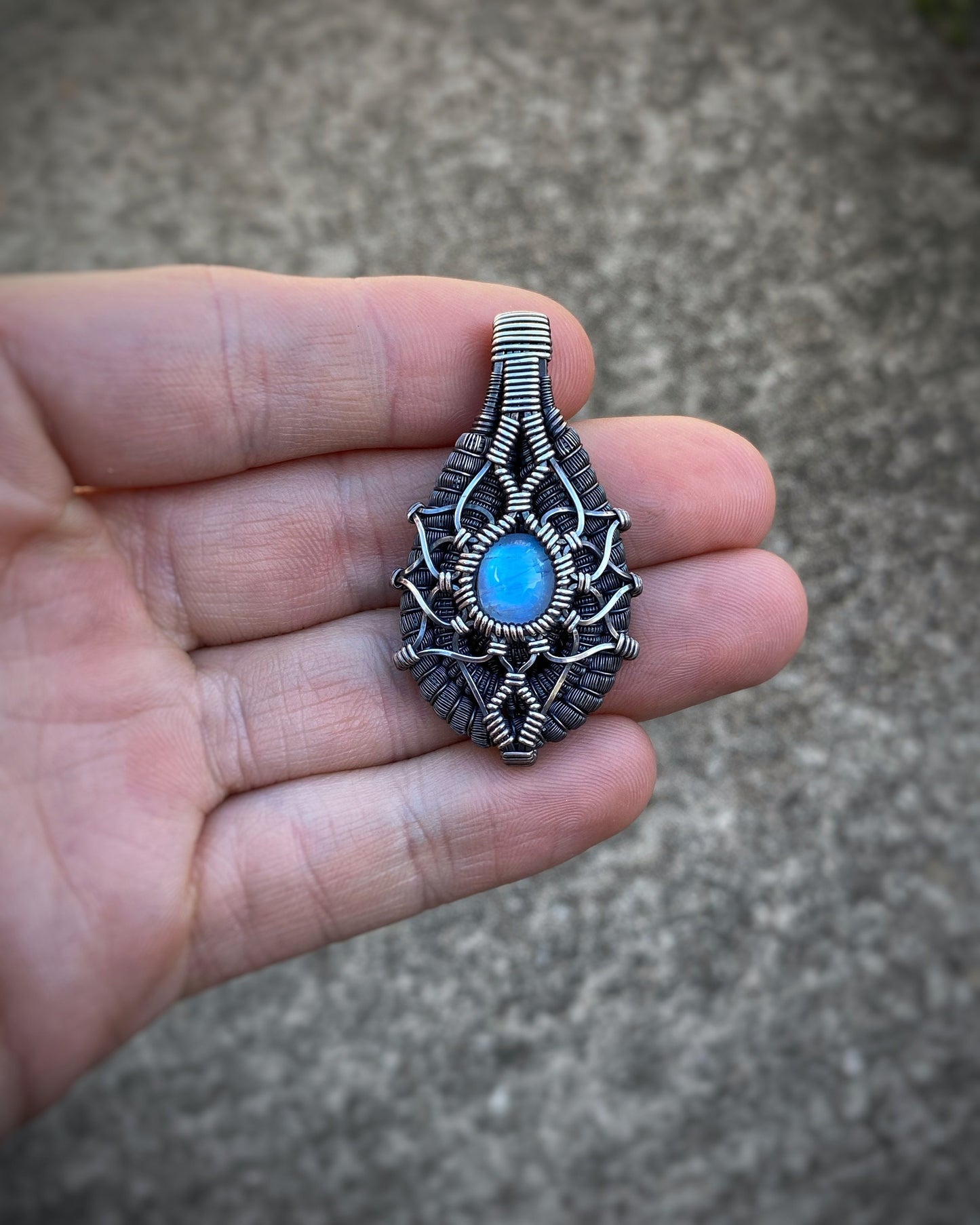 Moonstone Mandala // Moondala // Flower of Life // Sacred Geometry // Symmetrical Pendant // Festival Jewelry // Handmade Wire Wrap Silver