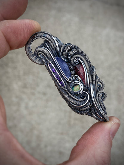 Purples // Wire Wrapped Pendant // Festival Jewelry // Wire Flow // Handmade // Sterling Silver // Tanzanite // Amethyst // Opal / Rubellite