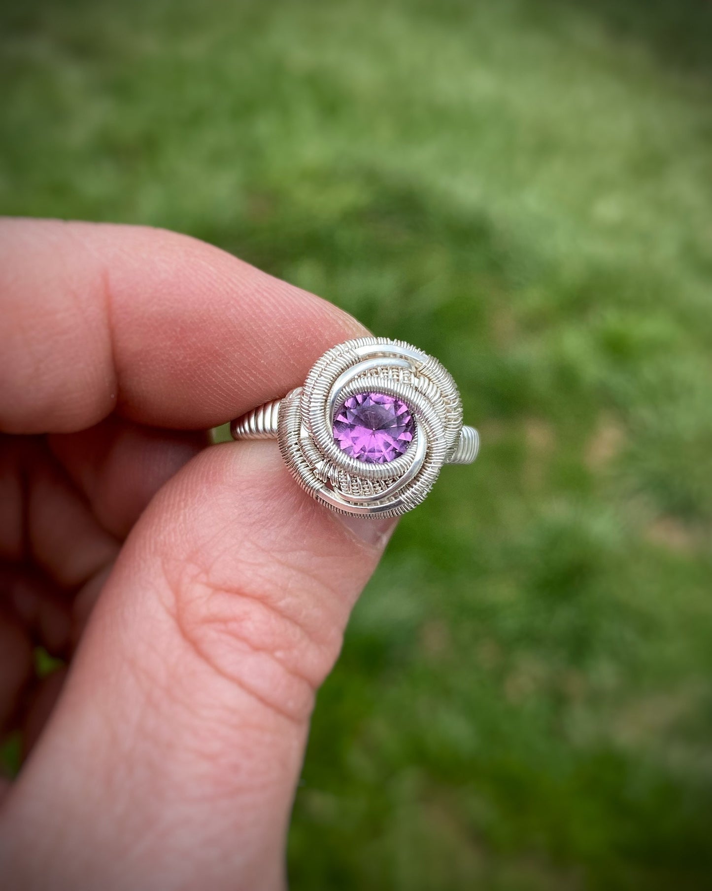 Amethyst Ring // Faceted // Purple // Sexy // Festival Jewelry // Sterling Silver // Size 8 // Wire Wrap // Handmade // Wire Art