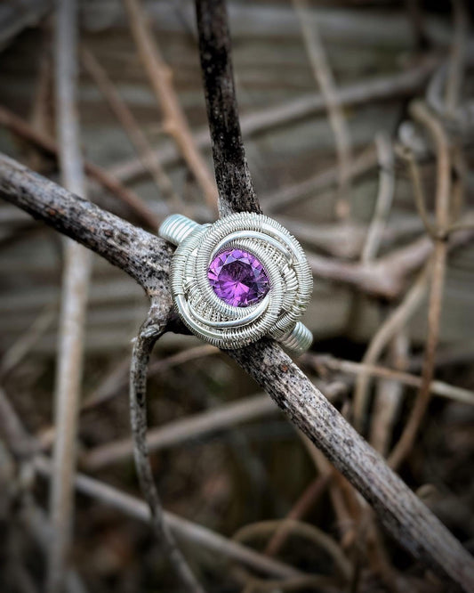 Amethyst Ring // Faceted // Purple // Sexy // Festival Jewelry // Sterling Silver // Size 8 // Wire Wrap // Handmade // Wire Art
