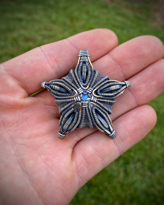 Star // Starfish Pendant // Oceanic // Wire Wrap // Oxidized Silver // Symmetrical // Festival Jewelry // Handmade Wire Art