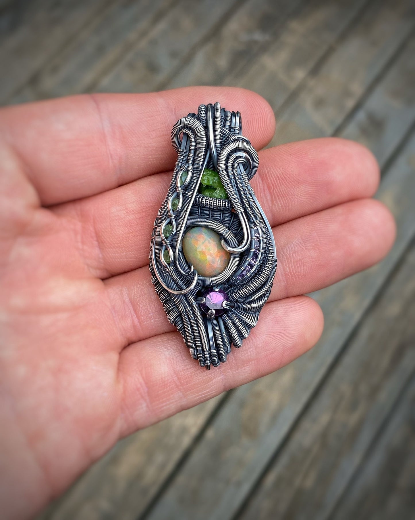 Amazing Opal // Ethiopian Welo Opal // Pendant // Wire Wrap // Sexy Jewelry // Festival // Elegant // Gem // Garnet // Amethyst // Handmade