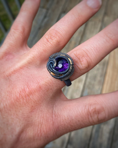 Amethyst Disco Ball Ring // Deep Purple // Size 10 // Oxidized Silver // Goldfill // Comfortable // Festival Jewelry // Handmade // Wire Art