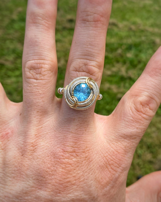 Blue Lagoon // Blue Topaz Ring // Size 10 // Sterling Silver // Gold Filled // Sexy Cocktail Ring // Faceted // Color Pop