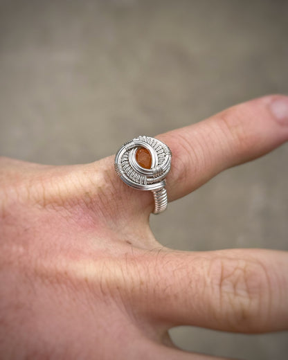 Garnet Ring // Size 5 // Sterling Silver // Spessertine Garnet // Circular // Festival Jewelry // Wire Wrapped Ring