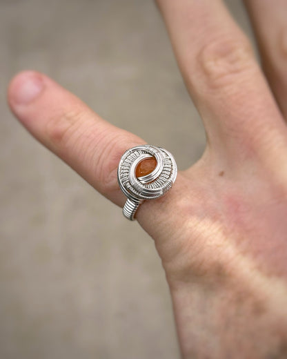 Garnet Ring // Size 5 // Sterling Silver // Spessertine Garnet // Circular // Festival Jewelry // Wire Wrapped Ring