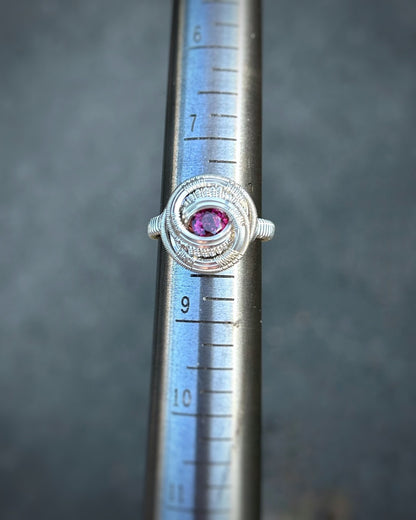 Rhodolite Garnet Ring // Sterling Silver // Size 8 // Festival Jewelry // Handmade Wire Art // Sexy Ring
