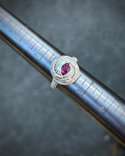 Rhodolite Garnet Ring // Sterling Silver // Size 8 // Festival Jewelry // Handmade Wire Art // Sexy Ring