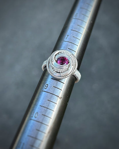 Rhodolite Garnet Ring // Sterling Silver // Size 8 // Festival Jewelry // Handmade Wire Art // Sexy Ring