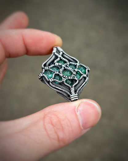Emerald Medallion // Sacred Geometry // Pendant // Wire Wrap // Oxidized Silver // Festival Jewelry // Handmade // One of a Kind // Elegant