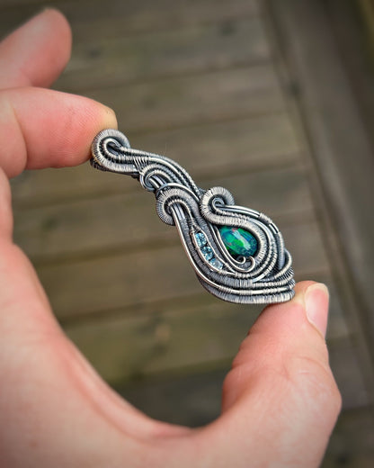 Honeycomb Opal // Opal Pendant // Ethiopian // Wire Wrap // Festival Jewelry // Handmade Art // Blue Topaz // Wire Flow // Sexy // Jewelry