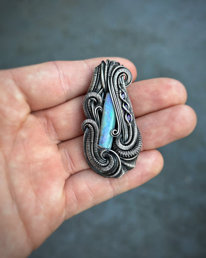 Australian Opal Pendant // Purple // Amethyst // Light Blue // Festival Jewelry // Oxidized Silver // Handmade Art // Wearable // Sexy