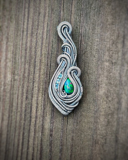 Honeycomb Opal // Opal Pendant // Ethiopian // Wire Wrap // Festival Jewelry // Handmade Art // Blue Topaz // Wire Flow // Sexy // Jewelry
