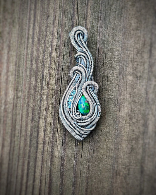 Honeycomb Opal // Opal Pendant // Ethiopian // Wire Wrap // Festival Jewelry // Handmade Art // Blue Topaz // Wire Flow // Sexy // Jewelry