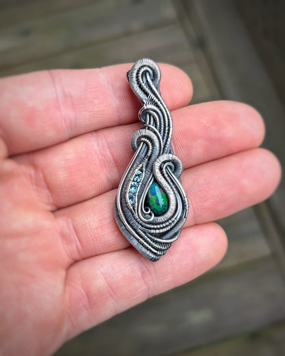 Honeycomb Opal // Opal Pendant // Ethiopian // Wire Wrap // Festival Jewelry // Handmade Art // Blue Topaz // Wire Flow // Sexy // Jewelry