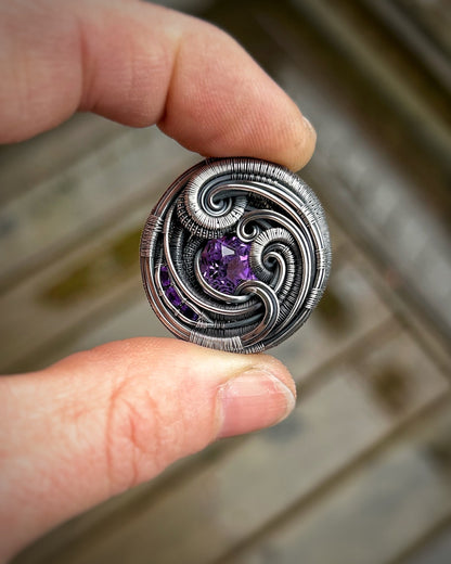 Circular mini pendant // wire wrap // Christmas gift // festival jewelry // handmade // amethyst  // purple  // Wire Flow // Organic
