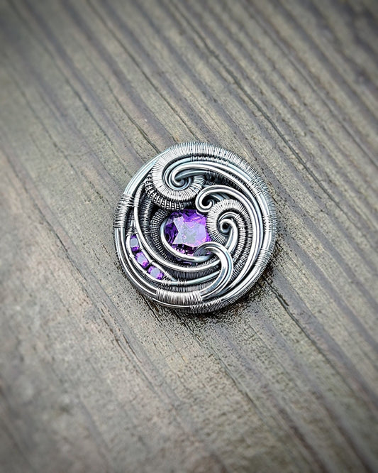 Circular mini pendant // wire wrap // Christmas gift // festival jewelry // handmade // amethyst  // purple  // Wire Flow // Organic