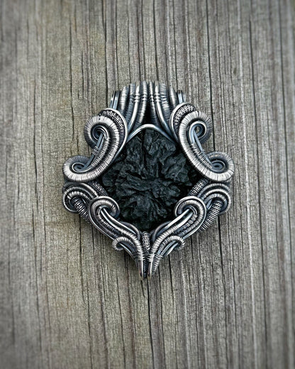 Moldavite Pendant // Symmetrical // Wire Wrap // Festival Jewelry // Moldavite Family // Oxidized Silved // Handmade Wire Art // Organic