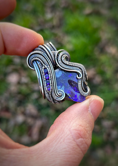 Purple Australian Opal // Amethyst // Festival Jewelry // Wire Wrapped Pendant // Handmade // One of a Kind // Boulder Opal // Elegant wrap
