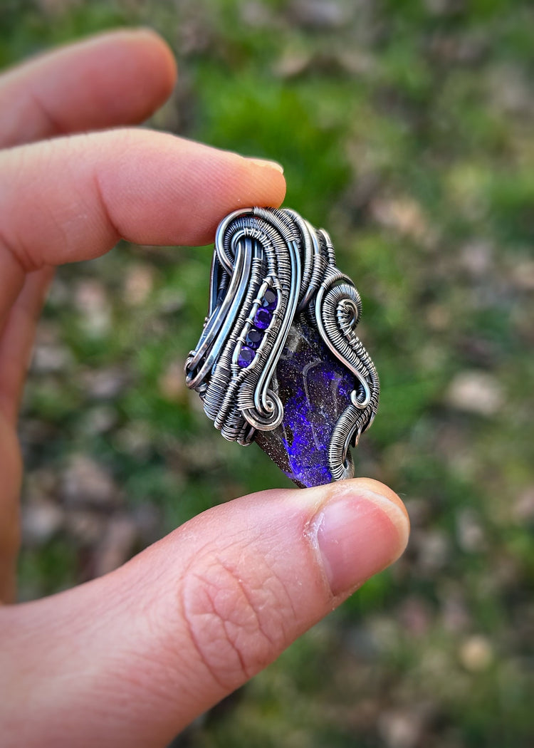 Purple Australian Opal // Amethyst // Festival Jewelry // Wire Wrapped Pendant // Handmade // One of a Kind // Boulder Opal // Elegant wrap